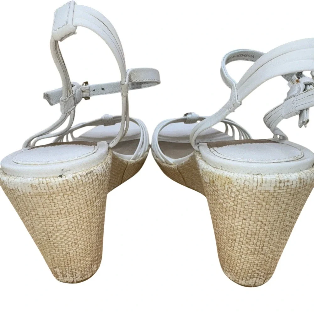 Geox‎ Respira White Leather Wedge Sandals with Rhinestone accent, Women's 6, EUC